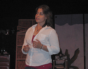 Rachel Manoogian-Brayman speaking to students at Souhegan High School