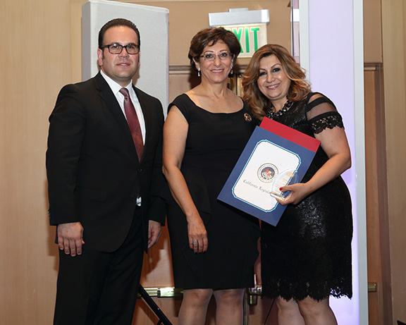 Mayor Jack Hadjinian, Dr. Frieda Jordan, and Naz Atikian, proprietor of ABMDR Business of the Year Le Papillon.