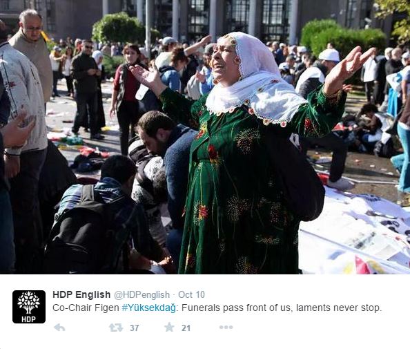 Woman distraught with grief at the scene of the Ankara attack (Source: HDP Twitter page)