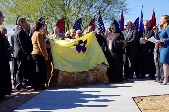 Clark County Commissioner Scow, Congressman Heck and Congresswoman Titus accompanied Archbishops Derderian and Mardirossian unveiling the plaque
