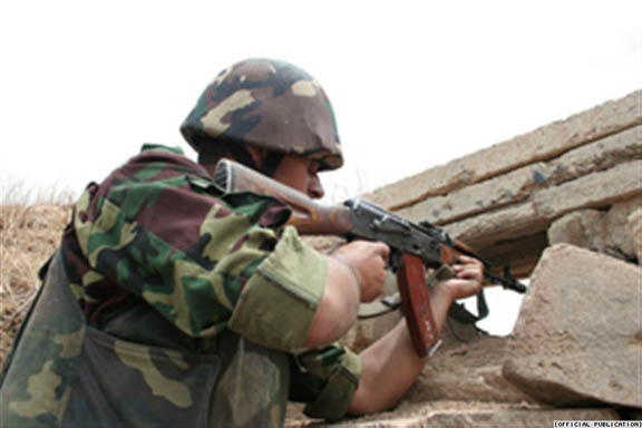 An Artsakh soldier at the Karabakh-Azerbaijan front line