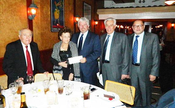 Mr. & Mrs. Hacob and Mina Shirvanian present their donation to ARF Western US Central Committee Chairman Dr. Viken Hovsepian with project coordinators Neshan Peroomian and Arto Keulyan