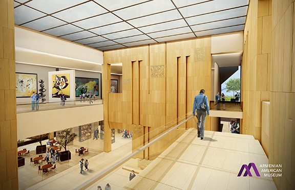 An architect's rendering of the museum's lobby