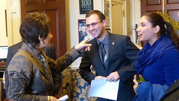 Left: Congresswoman Anna Eshoo being introduced to Arsen Markarov (right), ANCA-SF Area Coordinator for the first time.