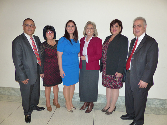 ANCA National Board Member Raffi Hamparian, activist Silva Kechichian, ANCA Government Affairs Director Tereza Yerimyan, Congresswoman Dina Titus (D-NV), ANCA-WR Chair Nora Hovspeian, Esq., and ANCA Advisory Board Member Harut Sassounian thank Rep. Titus for her steadfast support for Artsakh. 