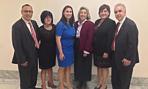 ANCA National Board Member Raffi Hamparian, activist Silva Kechichian, ANCA Government Affairs Director Tereza Yerimyan, Congresswoman Dina Titus (D-NV), ANCA-WR Chair Nora Hovspeian, Esq., and ANCA Advisory Board Member Harut Sassounian thank Rep. Titus for her steadfast support for Artsakh.