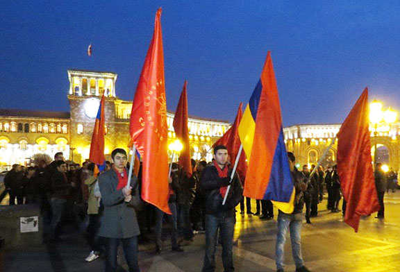 An evening march through Yerevan from Liberty Square to Republic Square