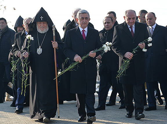 His Holiness Karekn II, Serzh Sarkissian, Bako Sahakyan. (Source: Public Radio of Armenia) 