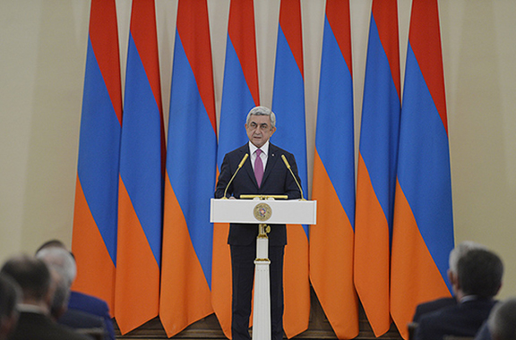 President Serzh Sarkissian during his speech on Army Day. (Source: President.am) 