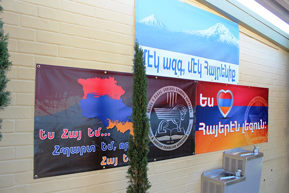 Signs and posters around the school promoting the Armenian language.