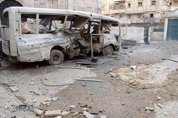 A bus belonging to the Sahagian elementary school in Aleppo