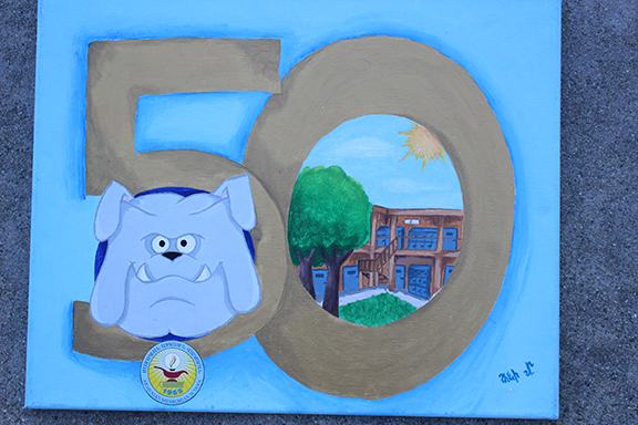 Mesrobian 50th Anniversary art created by Mesrobian High School senior Annie Magdesyan in Studio Art class