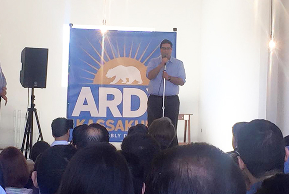 Ardy Kassakhian speaking during his campaign kick off event on February 6.