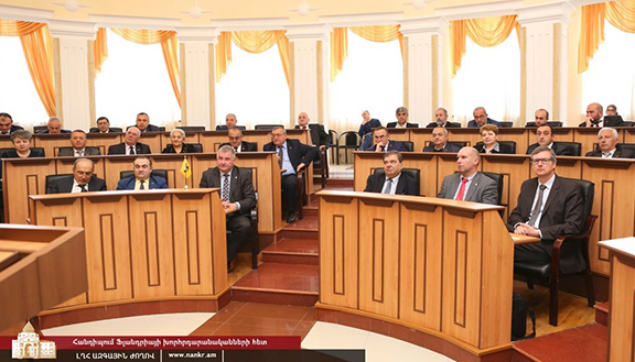 The delegation participating in a meeting with members of the National Assembly of Artsakh.