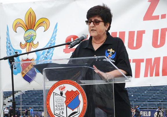 Homenetmen Regional Executive member Maro Kechichian delivering her remarks.