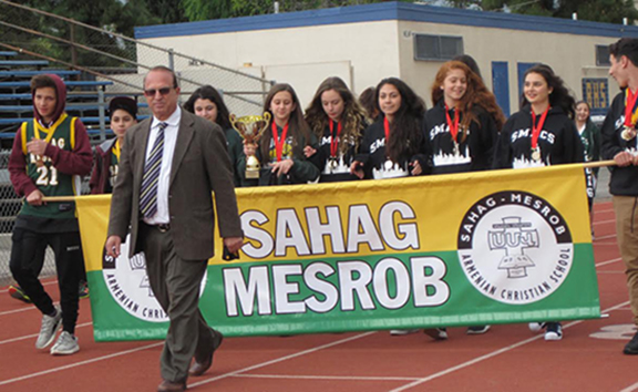 Sahag Mesrob students marching during the closing ceremonies.