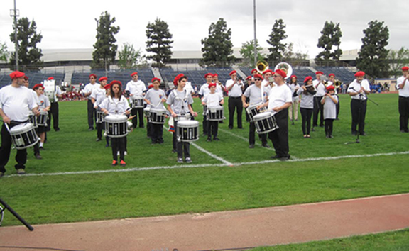 Homenetmen drumline during the closing ceremonies.