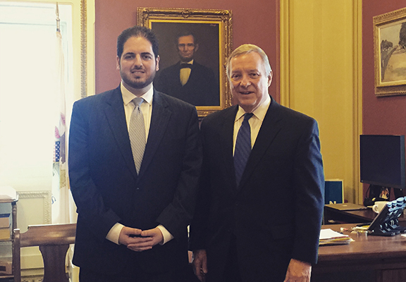 AUA’s Assistant Director of Development, Matt Senekeremian, pictured with Senate Democratic Whip Dick Durbin (D-IL), representing AUA during the ASHA Coalition Lobby Day on Capitol Hill in D.C.