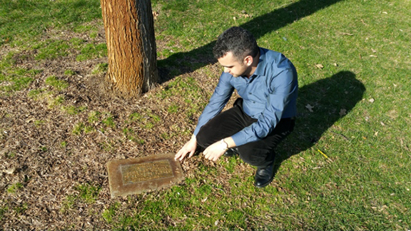 ANCA-WR and Community Development Coordinator Simon Maghakyan at the Boise Armenian Genocide Memorial plaque