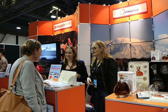 The Artsakh and Armenia booths next to each other at the LA Travel Show. (Source: Public Radio of Armenia)