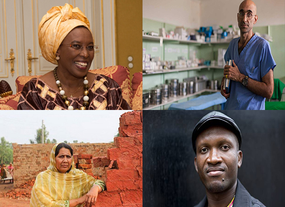 Top l to r: Marguerite Barankitse and Dr. Tom Cartena.  Bottom l to r: Syeda Ghulam Fatima and Father Bernard Kinvi