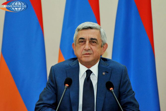 President Sarkisian delivering his congratulatory remarks. (Source: Armenpress)