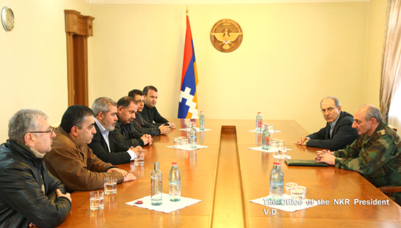 ARF delegation, headed by Bureau chairman Hrant Markarian (left) with President Bako Sahakyan