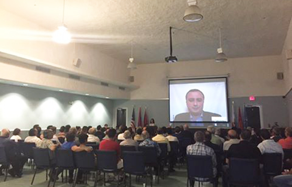 Nagorno-Karabakh Republic's Permanent Representative in the US, Rpbert Avetisyan speaks to the gathering