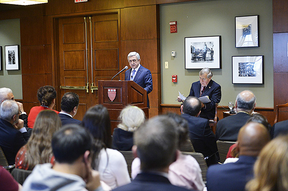 President Sarksian addresses the Harvard Kennedy School