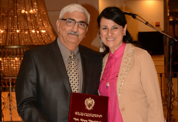 Mr. Kevork Bedikian receives recognition for over 45 years of service as an Armenian teacher and principal in the ARS schools.