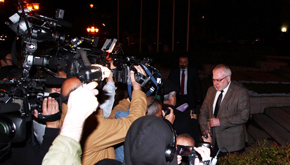 OSCE Minsk Group's Russian Co-chair Igor Papov talks to reporters in Stepanakert (Photolure)