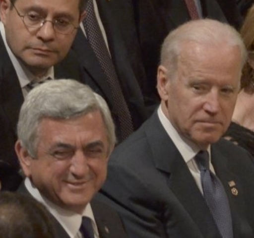 President Serzh Sarkisian (left) with Vice-President Joe Biden during a Genocide Centennial commemoration last year in Washington