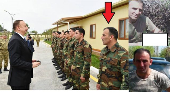 The red arrow points to the officer who decapitated Artsakh soldier Kyaram Sloyan