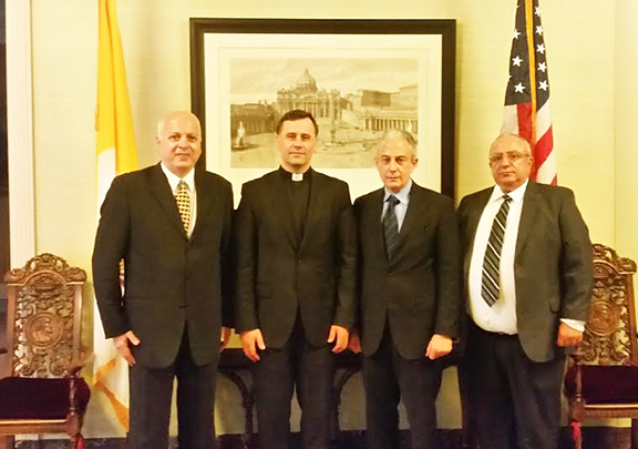 From l to r. ARF Western US Central Committee chairman Daron Der Khachadourian, Monsignor Rolandas Makrickas, ARF Easter US Central Committee chairman Hayg Oshagan and Hovsep Avakian