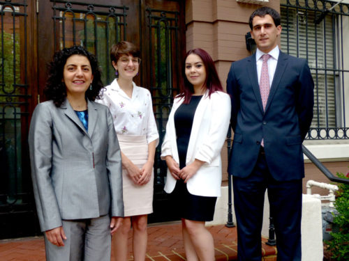 The ANCA’s Kate Nahapetian with Legal Fellows Anna Mehrabyan, Knarik Gasparyan and Shahan Goenjian.