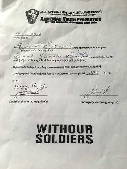 Sasun Mkrtchyan's family received $1,000 from the 'With Our Soldiers' campaign.