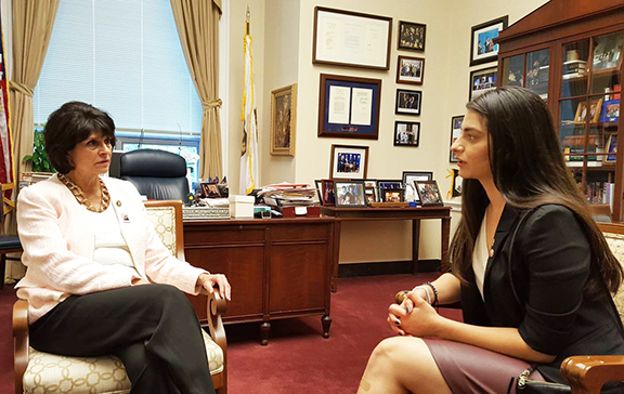 Each ANCA Leo Sarkisian intern had the opportunity to share broader Armenian American and local community concerns one-on-one with their U.S. Representative, including Alyssa Dermenjian seen here chatting with Rep. Lucille Roybal Allard (D-CA).