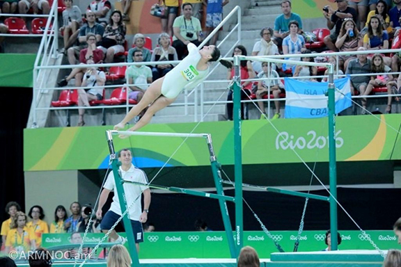 Gebeshian is likely to have a gymnastics skill named after her in a routine that included a 360 degree turn to get from the low bar to the high bar, in what she calls ‘The Gebeshian.’ (Photo: Armenian NOC)