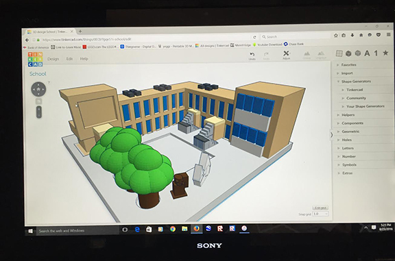 A screenshot of Michael’s home computer, where Michael used a design program called Tinkercad to create his model of Mesrobian.