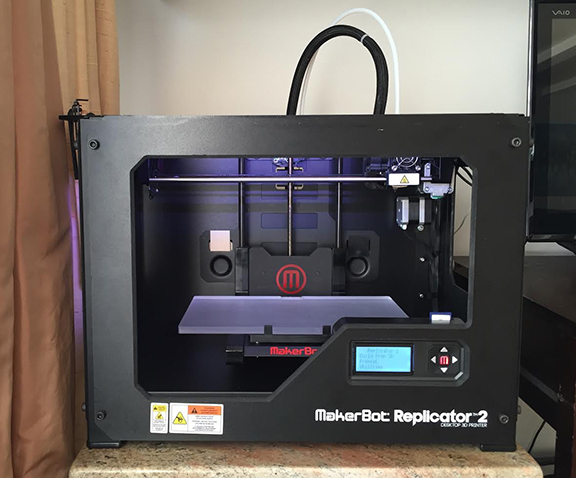 Michael's home 3D printer, MakerBot, was used to print the model.