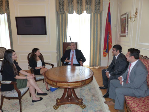 ANCA Leo Sarkisian Interns discussing the opportunities and challenges facing the Armenia with Armenian Ambassador to the US Grigor Hovhannessian