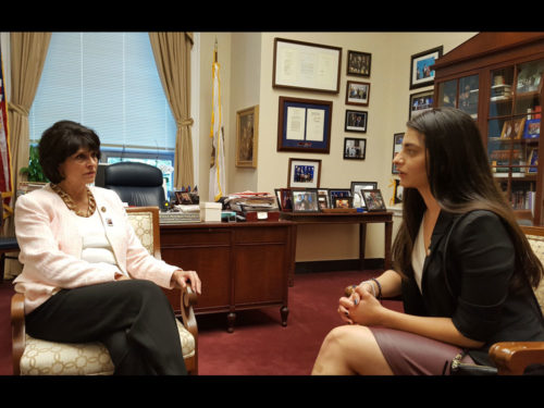 Each ANCA Leo Sarkisian intern had the opportunity to share broader Armenian American and local community concerns one-on-one with their U.S. Representative, including Alyssa Dermenjian seen here chatting with Rep. Lucille Roybal Allard (D-CA).