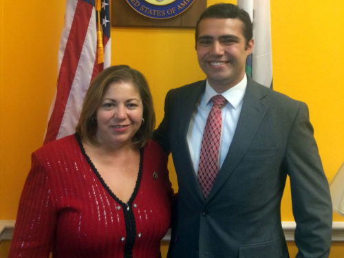 ANCA Leo Sarkisian intern Paul Poghos Iskajyan following a meeting with Rep. Linda Sánchez.