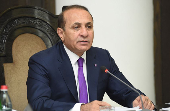 Prime Minister Hovik Abrahamian announces resignation during cabinet meeting on Thursday.