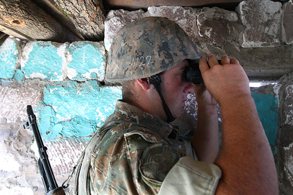 An Artsakh soldier in the trench