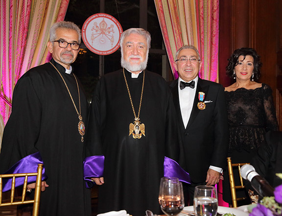 Mr. and Mrs. Varant & Hoori Melkonian with the Catholicos