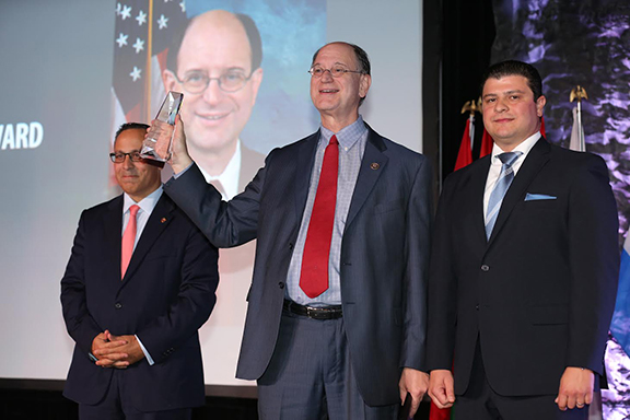 ANCA National Board Chair Raffi Hamparian and ANCA-WR Board Member Nareg Kitsinian, Esq. presented the award for ANCA-WR Advocate for Justice Award to United States Congressman Brad Sherman.