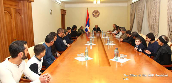 Sahakyan meets with Sisian families of servicemen who have lost their lives in the Four Day War in April. (Photo: president.nkr.am)