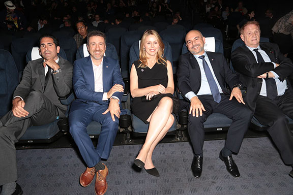 From left, Ara Keshishian, president of Lotus Entertainment, Kevin Matossian, producer, Mrs. Esrailian, and lead producers of “The Promise,”  Dr. Eric Esrailian and Hollywood Legend Mike Medavoy