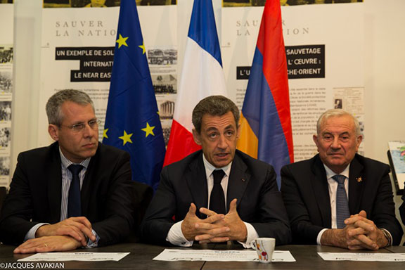 Former French President Nicolas Sarkozy speaking to the Armenian community on Nov. 14, 2016